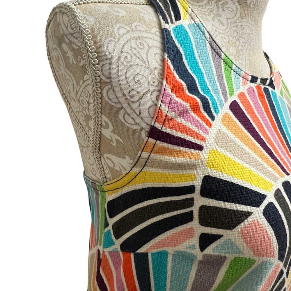 Trina Turk Multicolor Fan Print Sheath Dress Sleeveless Pockets Cotton Size 4 - Picture 5 of 16